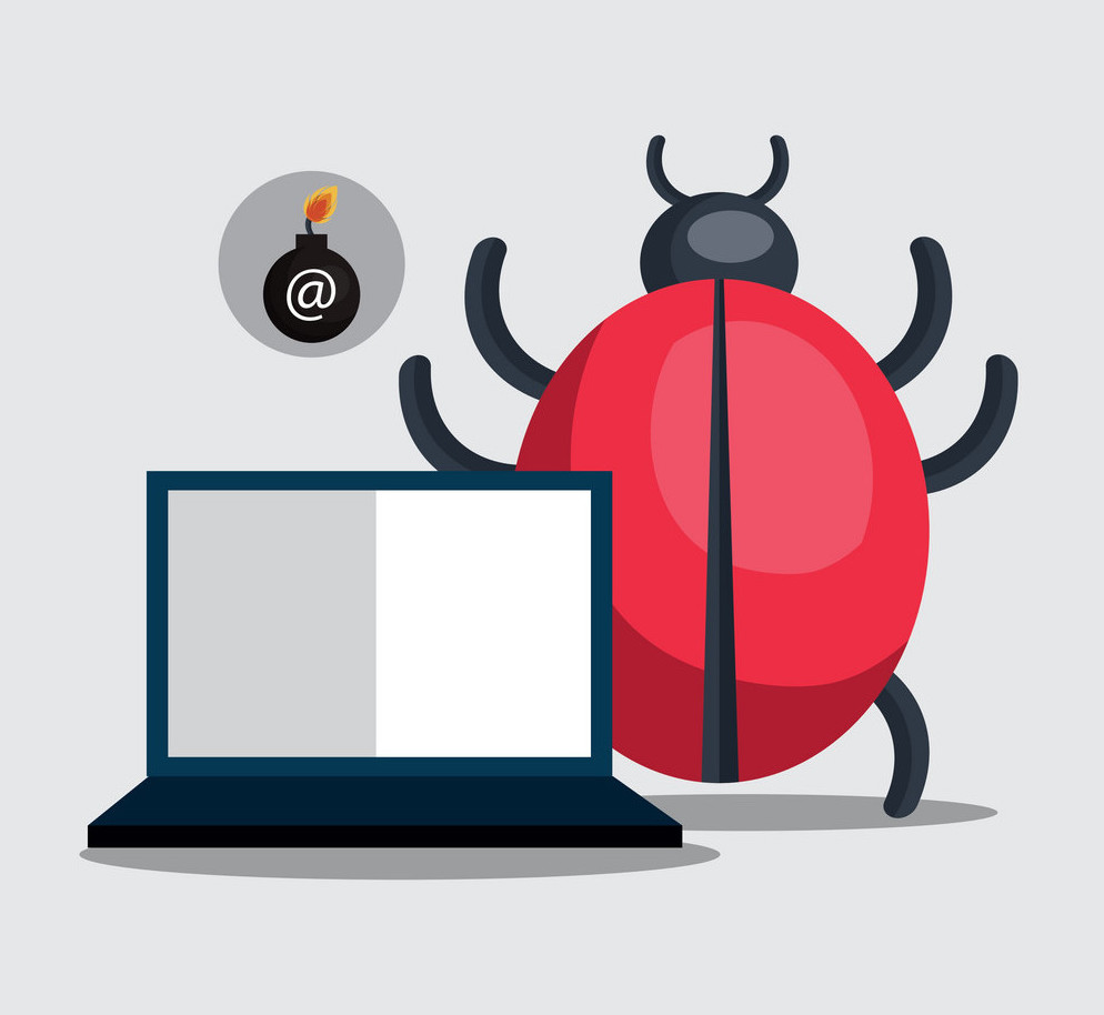 laptop, bug and bomb